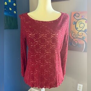 Fashion Bug Red lace long sleeve top size XL